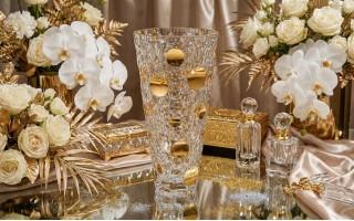 Wazon kryształowy 31 cm Jihlava Lisboa Gold