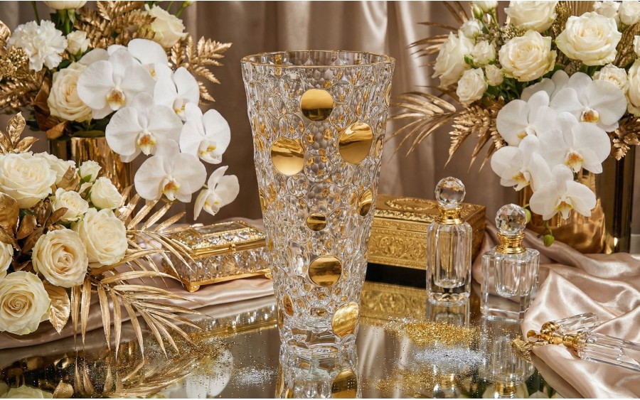 Wazon kryształowy 31 cm Jihlava Lisboa Gold