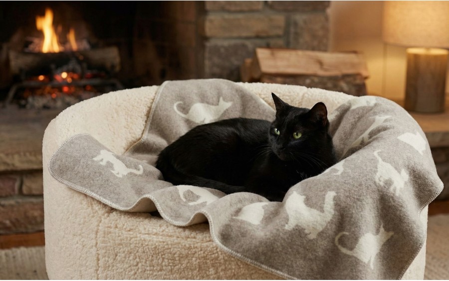 Koc dla zwierzaka 70x90 cm Beżowe Koty 71539379