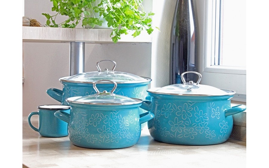 Komplet 4 garnków z pokrywkami Belis Flower 169690