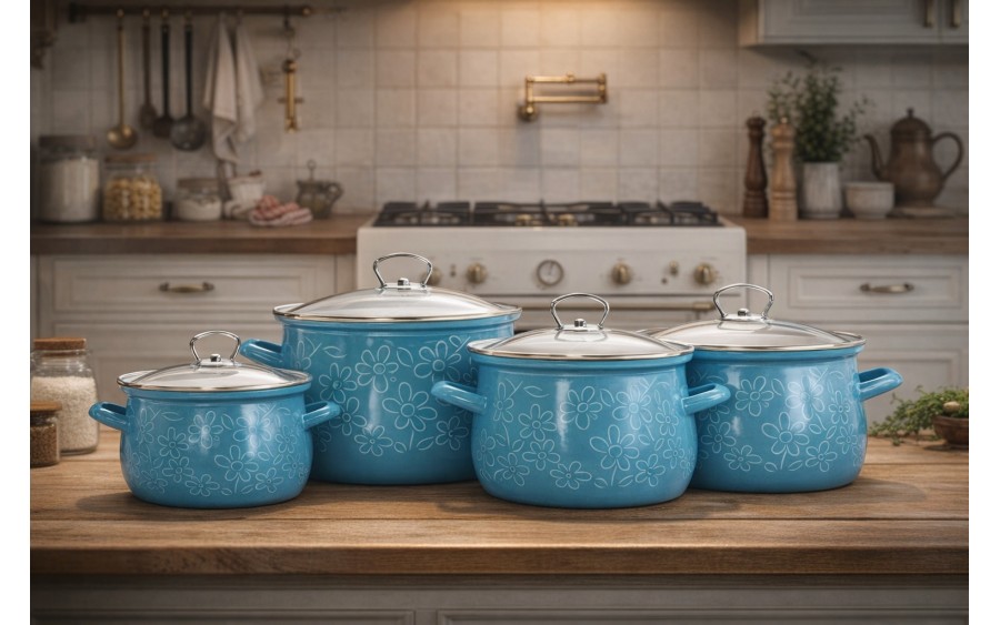 Komplet 4 garnków z pokrywkami Belis Flower 169690