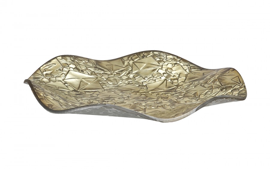 Podstawka szklana 20 cm falowana złota RF0704