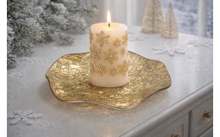 Podstawka szklana 20 cm falowana złota RF0704