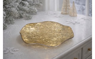 Podstawka szklana 20 cm falowana złota RF0704
