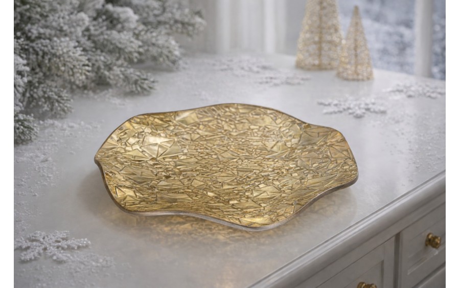 Podstawka szklana 20 cm falowana złota RF0704