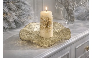 Podstawka szklana 24,5 cm falowana złota RF0706