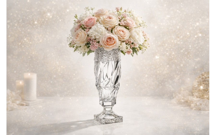 Wazon kryształowy na nodze 38 cm Flamenco Ice