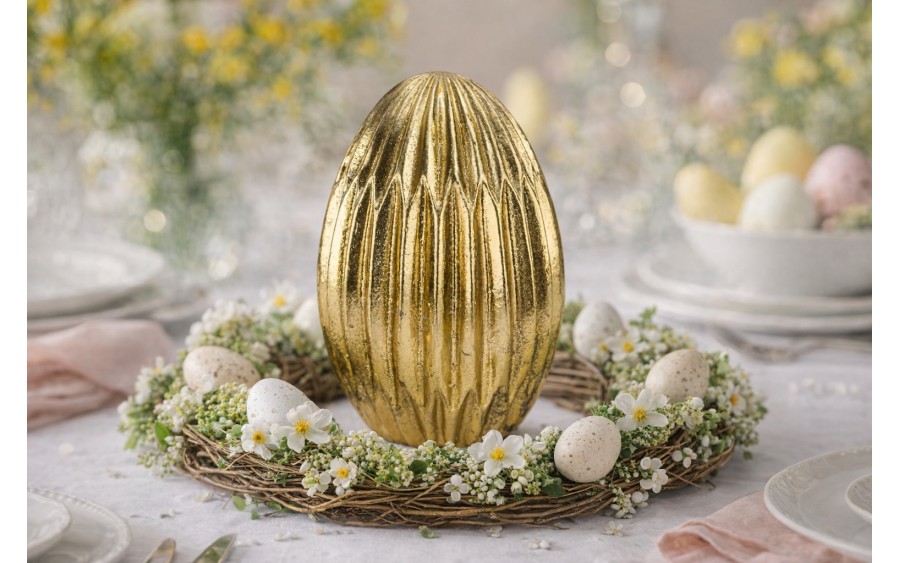 Ozdoba jajko złote karbowane 11,5 cm