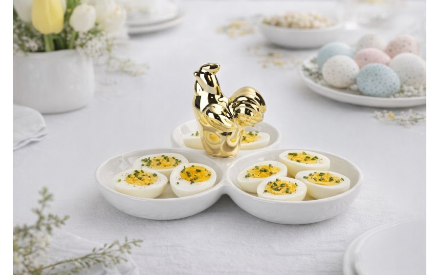 Talerz na jajka ze złotą kurką 90214