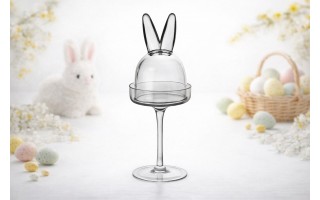Patera szklana z kloszem Uszy Królika 12x12x28,5 cm