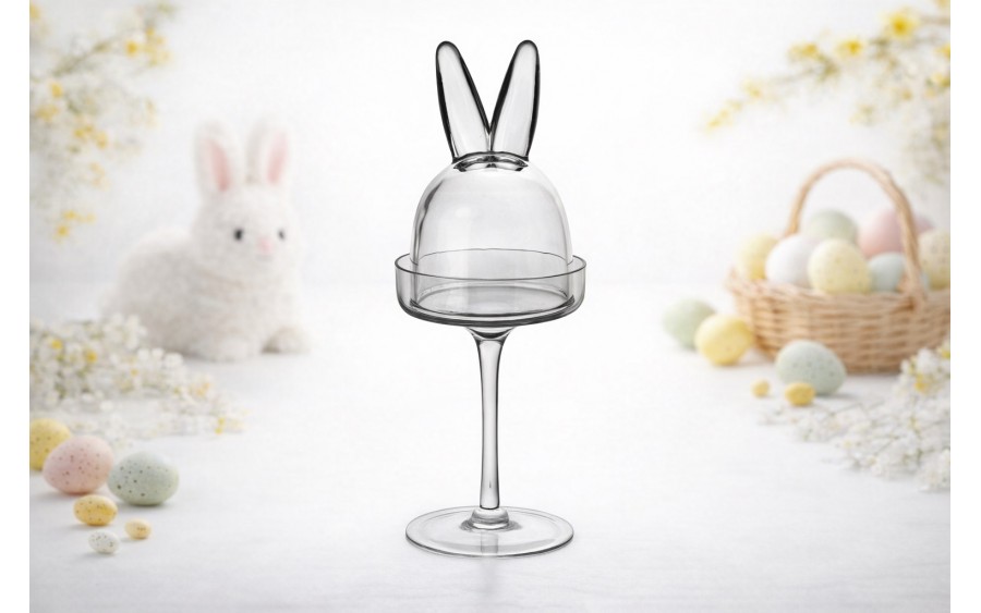 Patera szklana z kloszem Uszy Królika 12x12x28,5 cm