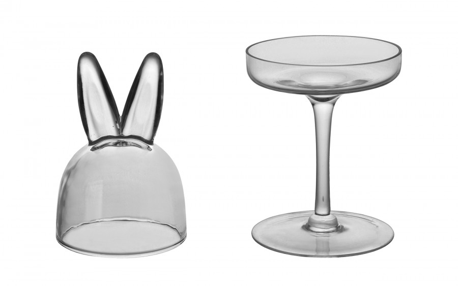 Patera szklana z kloszem Uszy Królika 12x12x28,5 cm