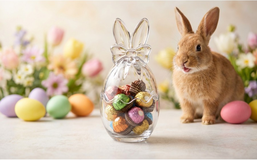 Pojemnik szklany Jajko z kokardką 17 cm otwierane