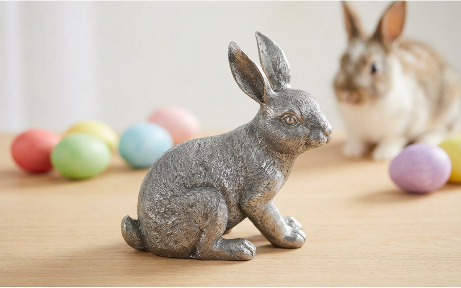 Figurka dekoracyjna Zając 18 cm patrzący na bok srebrny