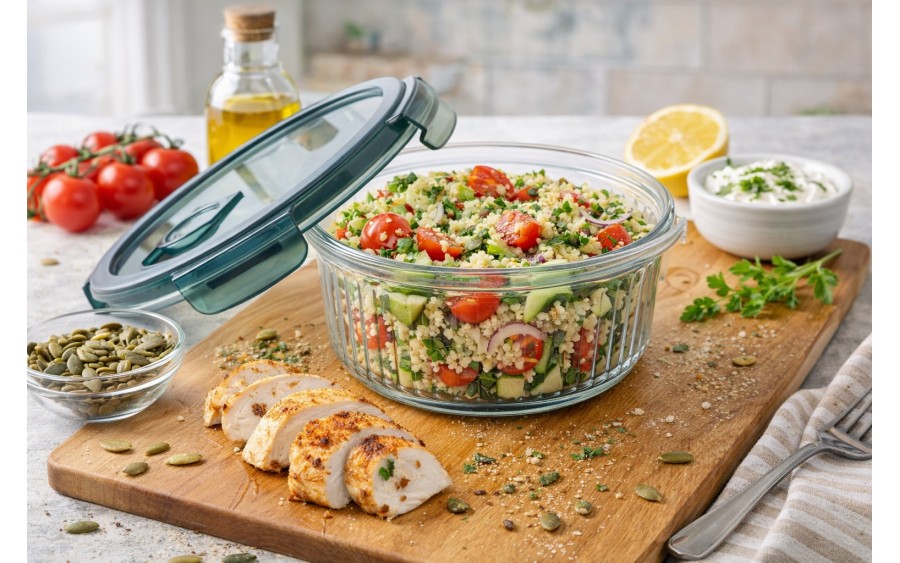 Pojemnik szklany 950 ml na żywność okrągły Rillet AMBITION