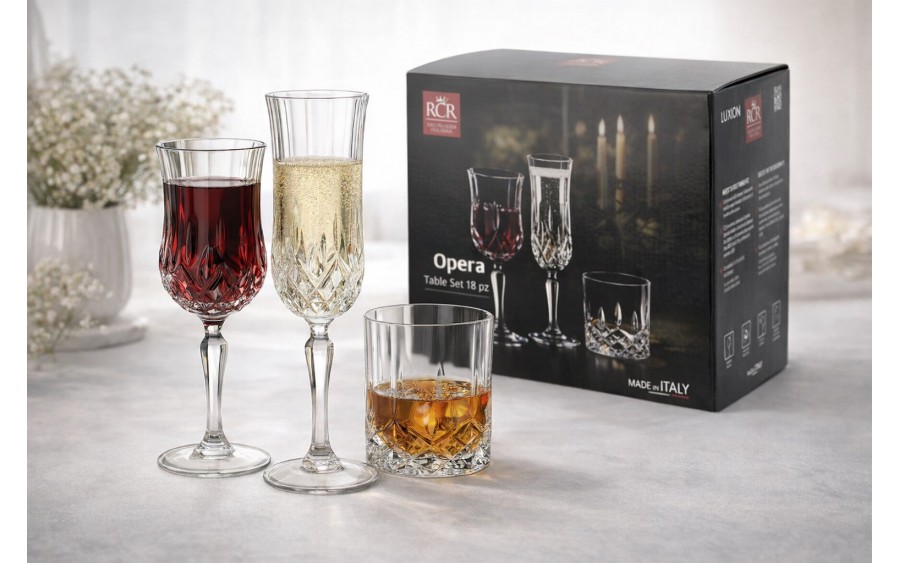 Kryształowy zestaw 18 el. kieliszki+szklanki Opera