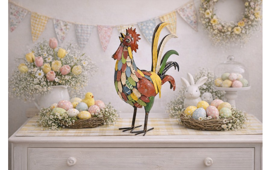 Figurka dekoracyjna Kogut 53 cm metalowy kolorowy