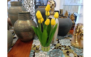 Bukiet 8 sztucznych tulipanów 38 cm żółte