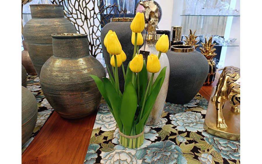 Bukiet 8 sztucznych tulipanów 38 cm żółte