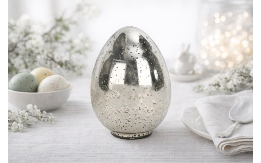 Ozdoba szklana Jajko srebrne 15 cm IR0127