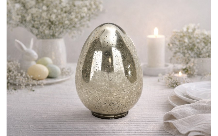 Ozdoba szklana Jajko srebrne 21 cm IR0126