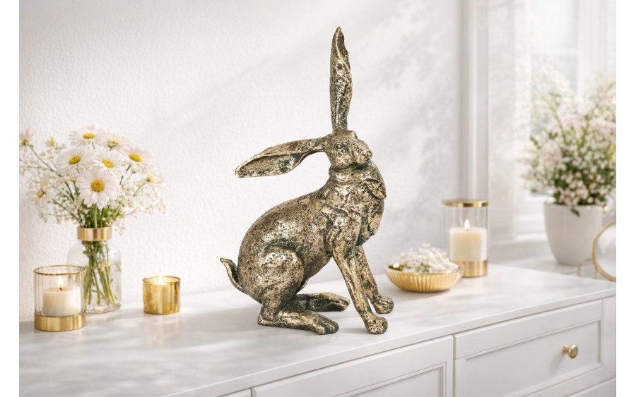 Figurka z tworzywa Zając 36,5 cm Złoty GJ0017