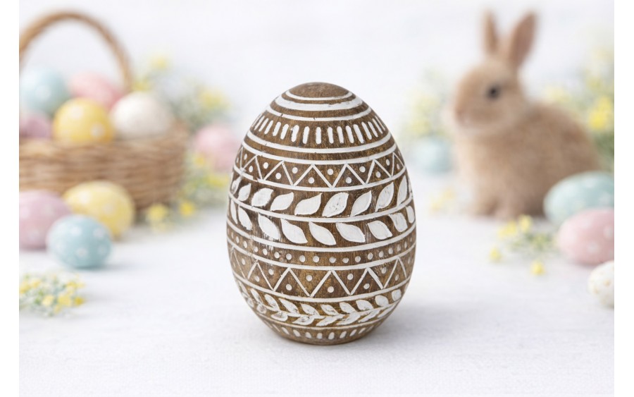 Ozdoba Jajko 10 cm brązowo-białe AP143944