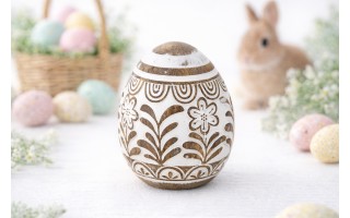 Ozdoba Jajko 10 cm biało-brazowe AP143947