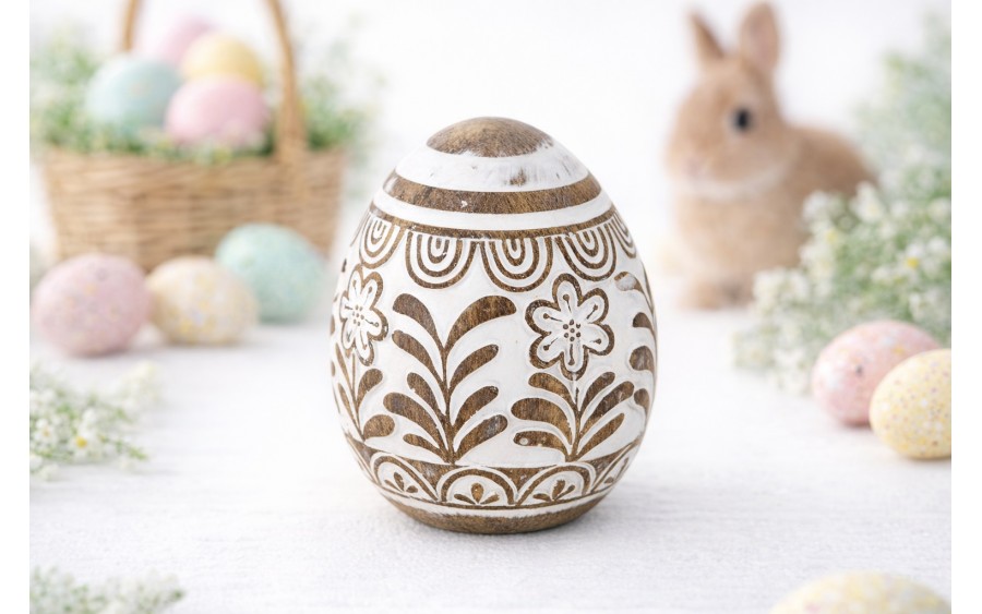 Ozdoba Jajko 10 cm biało-brazowe AP143947