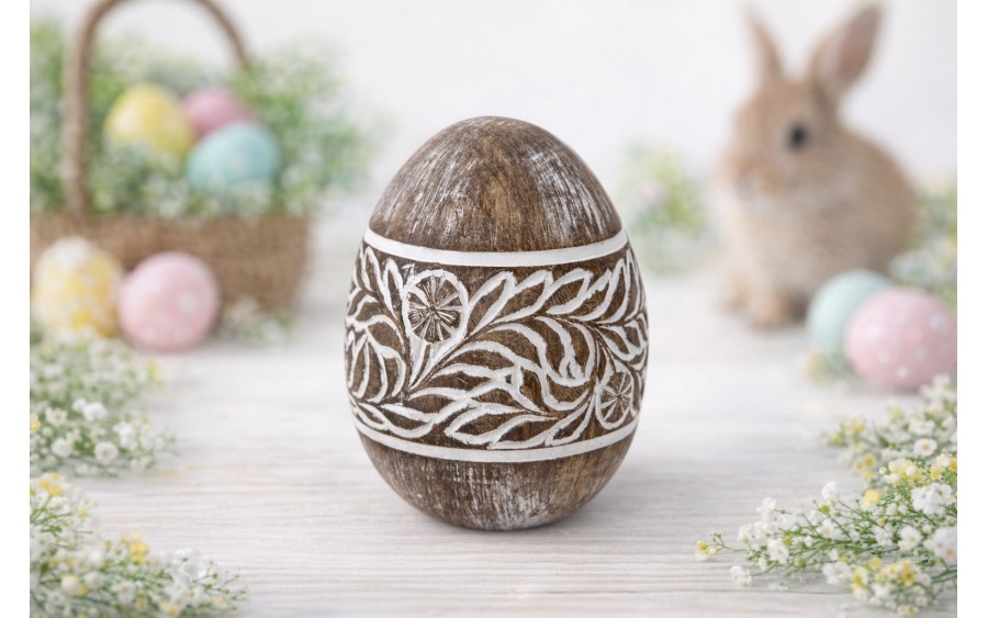 Ozdoba Jajko 10 cm brazowo-białe AP143948