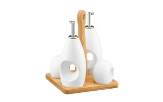 Zestaw przyprawników na podstawie bambusowej Natural biały z uchwytem AMBITION