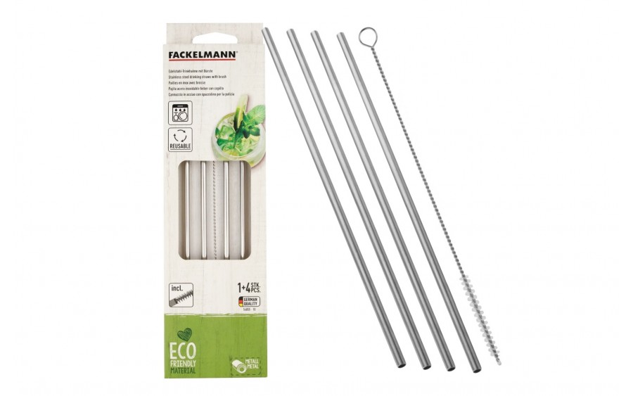 4 x Słomki metalowe 24 cm + czyścik