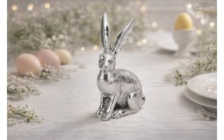 Figurka z tworzywa Zając 12,5 cm srebrny GJ0390