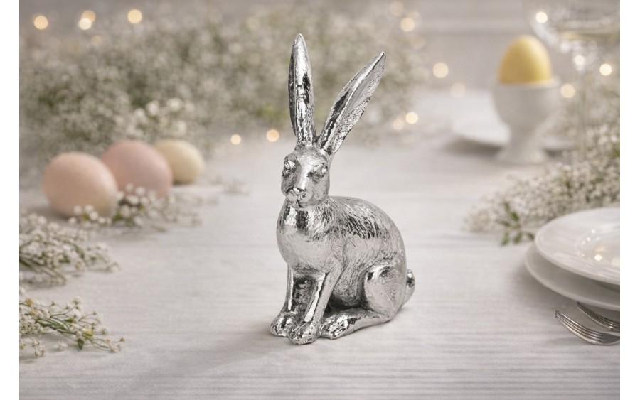 Figurka z tworzywa Zając 12,5 cm srebrny GJ0390