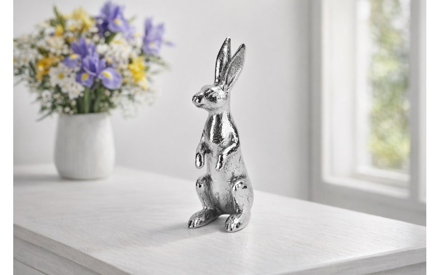 Figurka z tworzywa Królik 19,5 cm srebrny GJ0391
