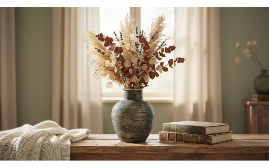 Wazon ceramiczny 28 cm niebiesko-złoty Ap171394