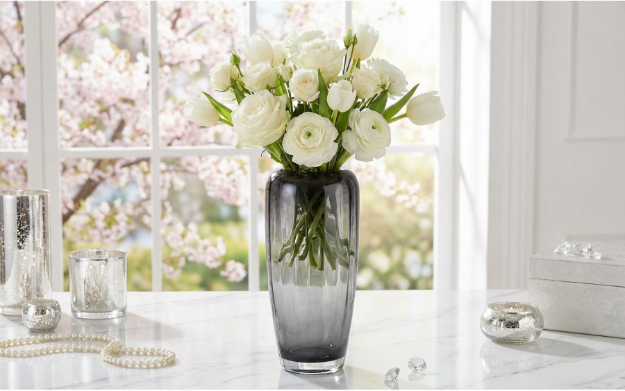 Wazon szklany 32 cm szary zadymiony CX0774