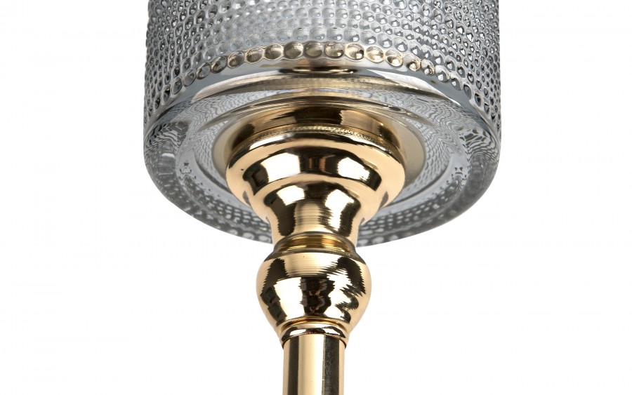 Kielichowy świecznik szklany Dekor-Pap CX0919, szaro złoty, 36 cm