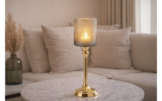 Kielichowy świecznik szklany Dekor-Pap CX0919, szaro złoty, 36 cm