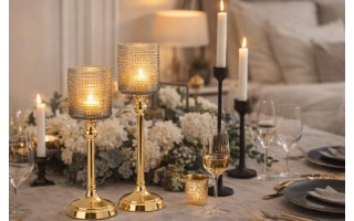 Kielichowy świecznik szklany Dekor-Pap CX0918, szaro złoty, 41 cm