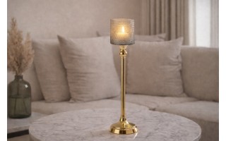 Kielichowy świecznik szklany Dekor-Pap CX0918, szaro złoty, 41 cm