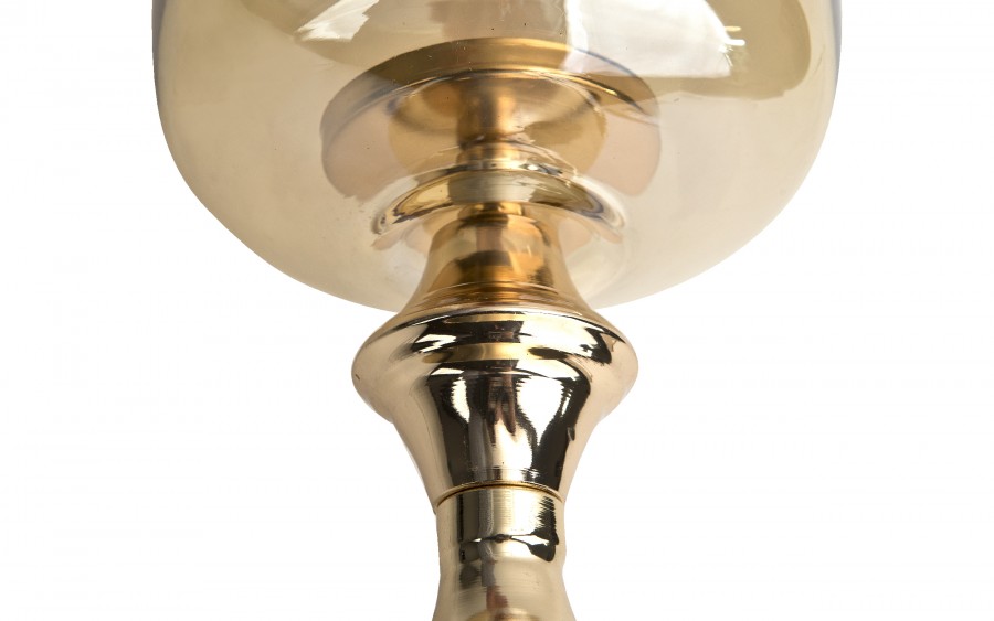 Świecznik szklany 14x14x28 cm złoty bursztynowy