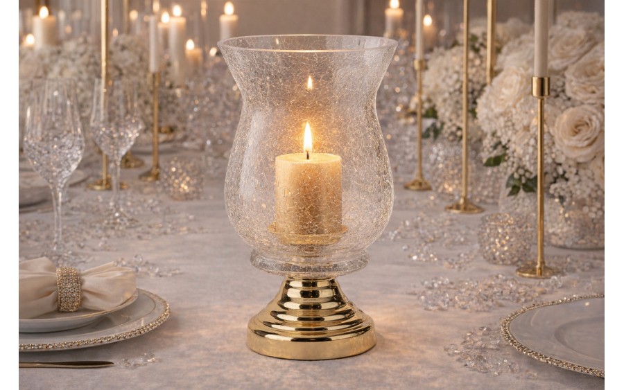 Świecznik szklany 13x13x20 cm złoty przezroczysty