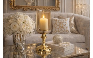 Świecznik szklany 14x14x28 cm złoty bursztynowy