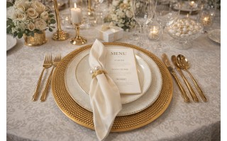 Talerz dekoracyjny plastikowy 33 cm złoty kulki AP162795