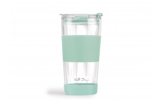 Kubek termiczny szklany ze słomką 600 ml miętowy Fuori 30428