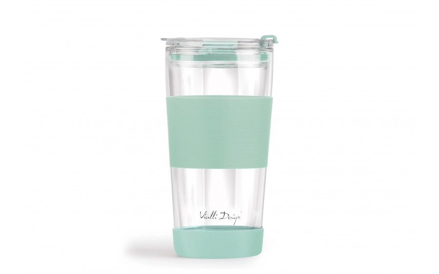 Kubek termiczny szklany ze słomką 600 ml miętowy Fuori 30428