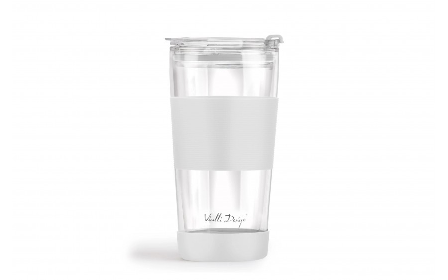 Kubek termiczny szklany ze słomką 600 ml biały Fuori 30404