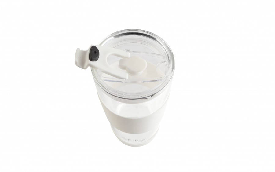 Kubek termiczny szklany ze słomką 600 ml biały Fuori 30404