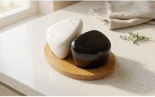 Komplet porcelanowych przyprawników z podstawą bambusową OSBORN biało-czarny